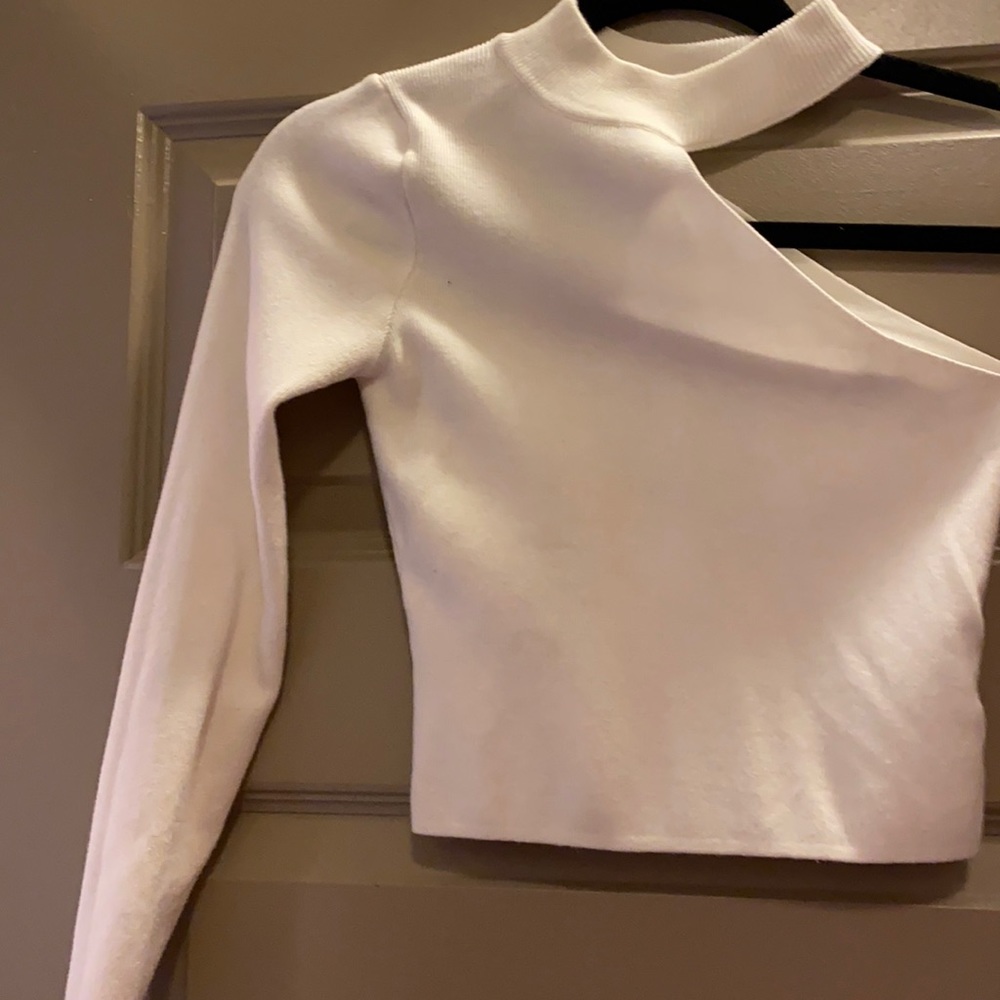 Carmar White One Shoulder Long Sleeve Crop Top